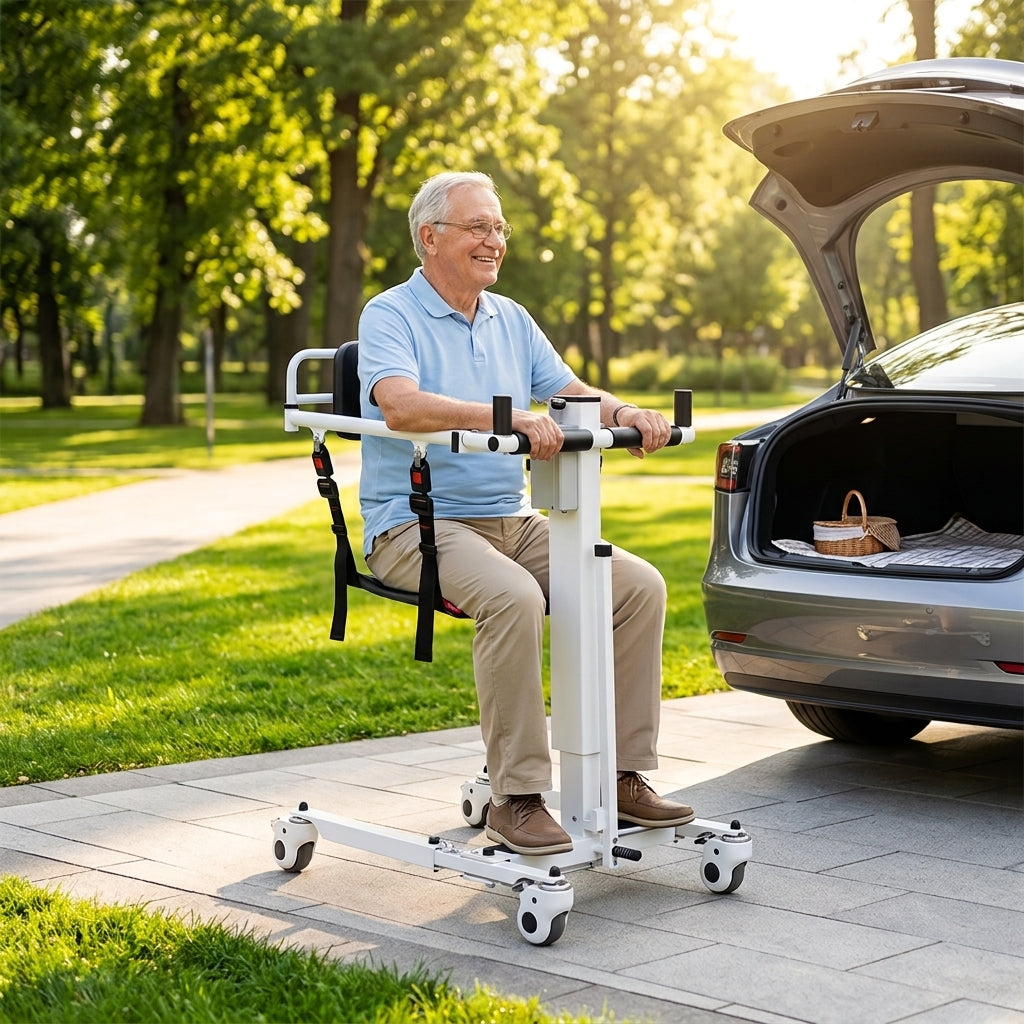 Foldable Electric Patient Lift for Home & Car | 280 lb 1-Person Transfer Machine with Shower-Safe Design & Easy One-Button Lift