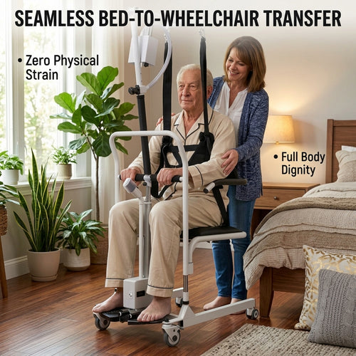 Dual-Motor Electric Lift Transfer Chair for Semi-Paralyzed & Non-Ambulatory Seniors, Bed & Toilet Mobility Aid