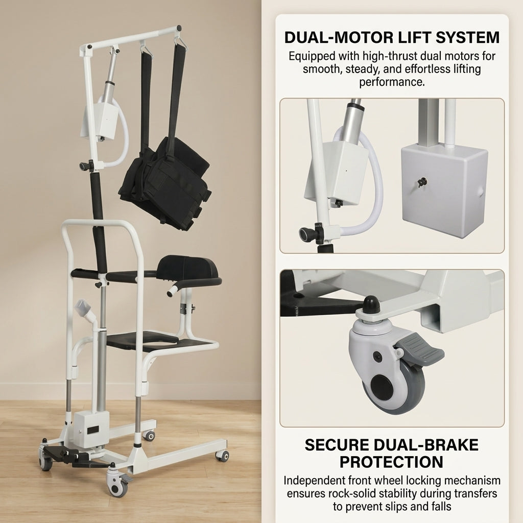 Dual-Motor Electric Lift Transfer Chair for Semi-Paralyzed & Non-Ambulatory Seniors, Bed & Toilet Mobility Aid