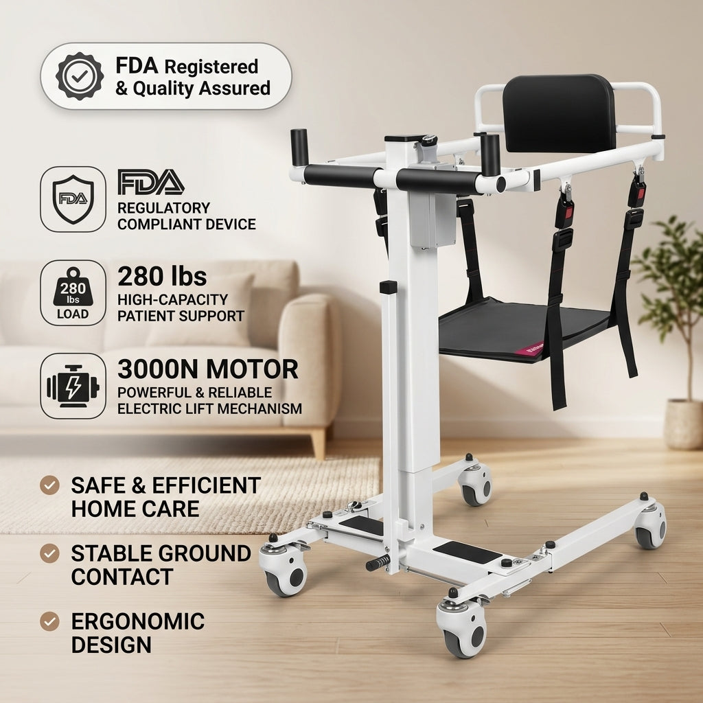 Foldable Electric Patient Lift for Home & Car | 280 lb 1-Person Transfer Machine with Shower-Safe Design & Easy One-Button Lift