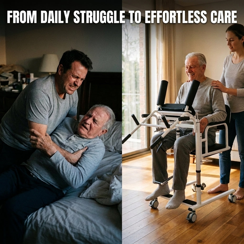 Hydraulic Patient Lift Chair for Elderly, 180° Split Seat Home Care Transfer Wheelchair with Commode, 280 lbs