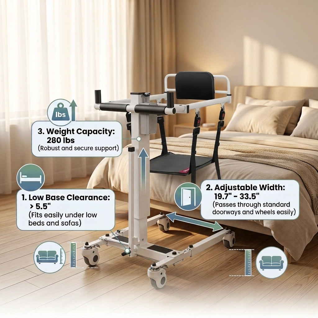 Foldable Electric Patient Lift for Home & Car | 280 lb 1-Person Transfer Machine with Shower-Safe Design & Easy One-Button Lift