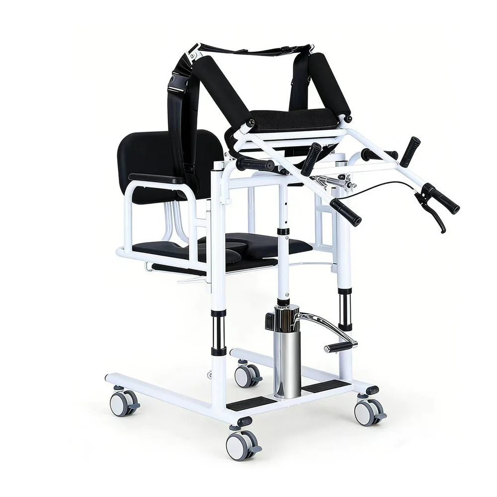 Hydraulic Patient Lift Chair for Elderly, 180° Split Seat Home Care Transfer Wheelchair with Commode, 280 lbs