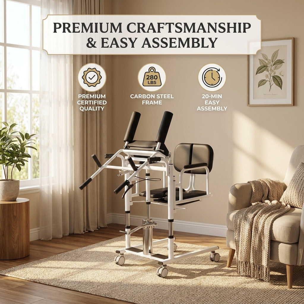 Hydraulic Patient Lift Chair for Elderly, 180° Split Seat Home Care Transfer Wheelchair with Commode, 280 lbs