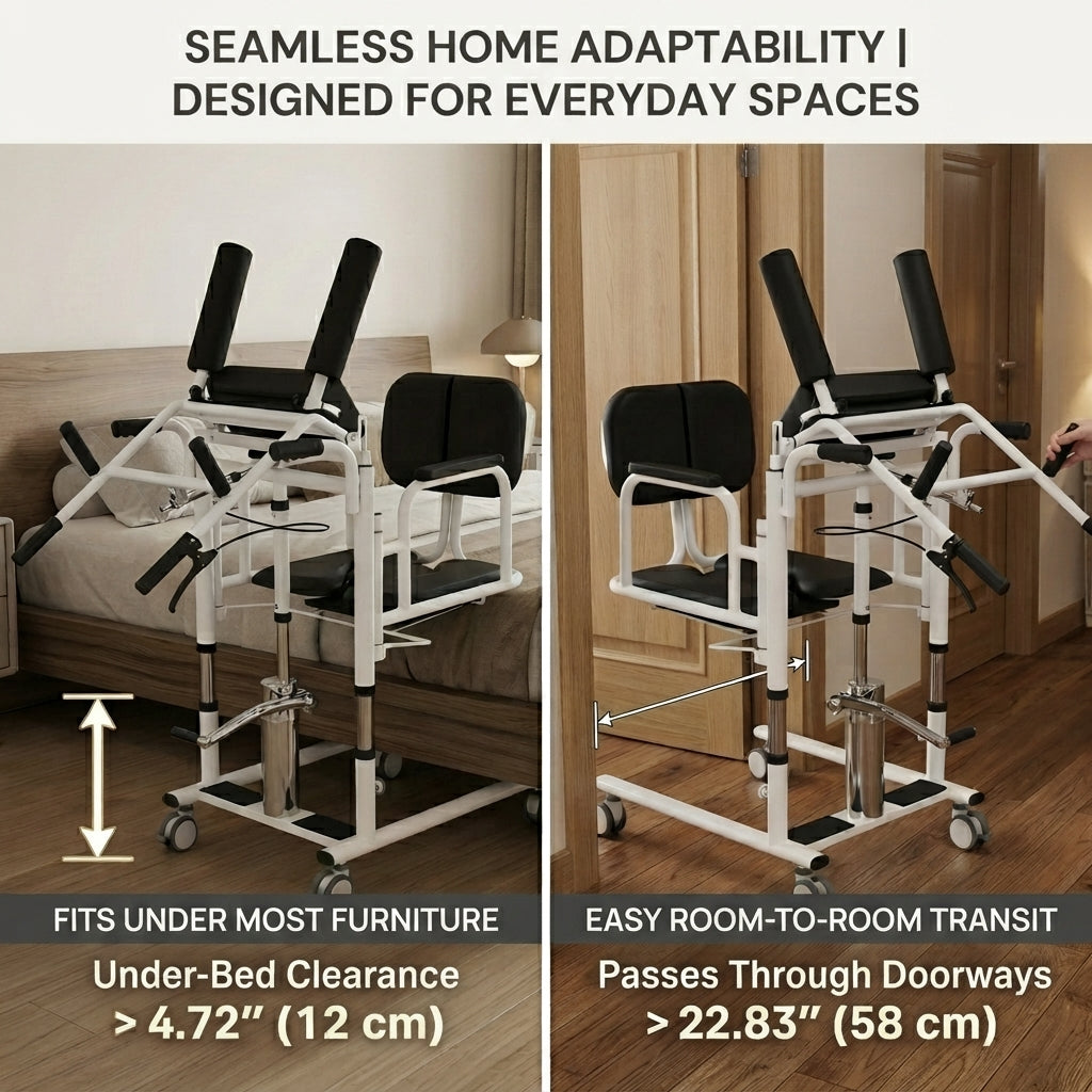 Hydraulic Patient Lift Chair for Elderly, 180° Split Seat Home Care Transfer Wheelchair with Commode, 280 lbs