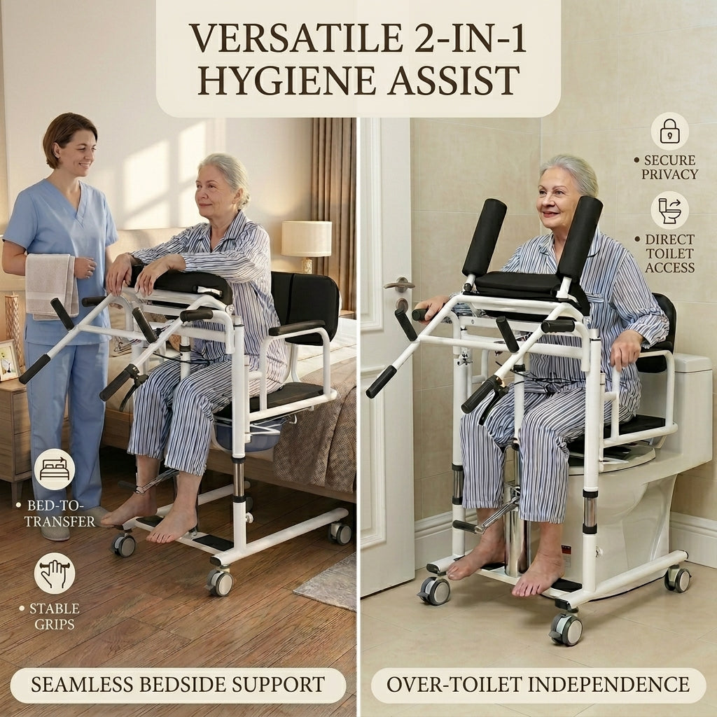 Hydraulic Patient Lift Chair for Elderly, 180° Split Seat Home Care Transfer Wheelchair with Commode, 280 lbs