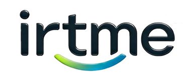 Irtme logo: the word irtme in dark navy lowercase lettering above a green-to-blue curved swoosh